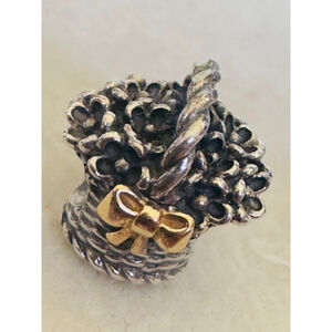 Retired Pandora Sterling Silver and 14K Gold Forever Bloom Basket Bead -790960
